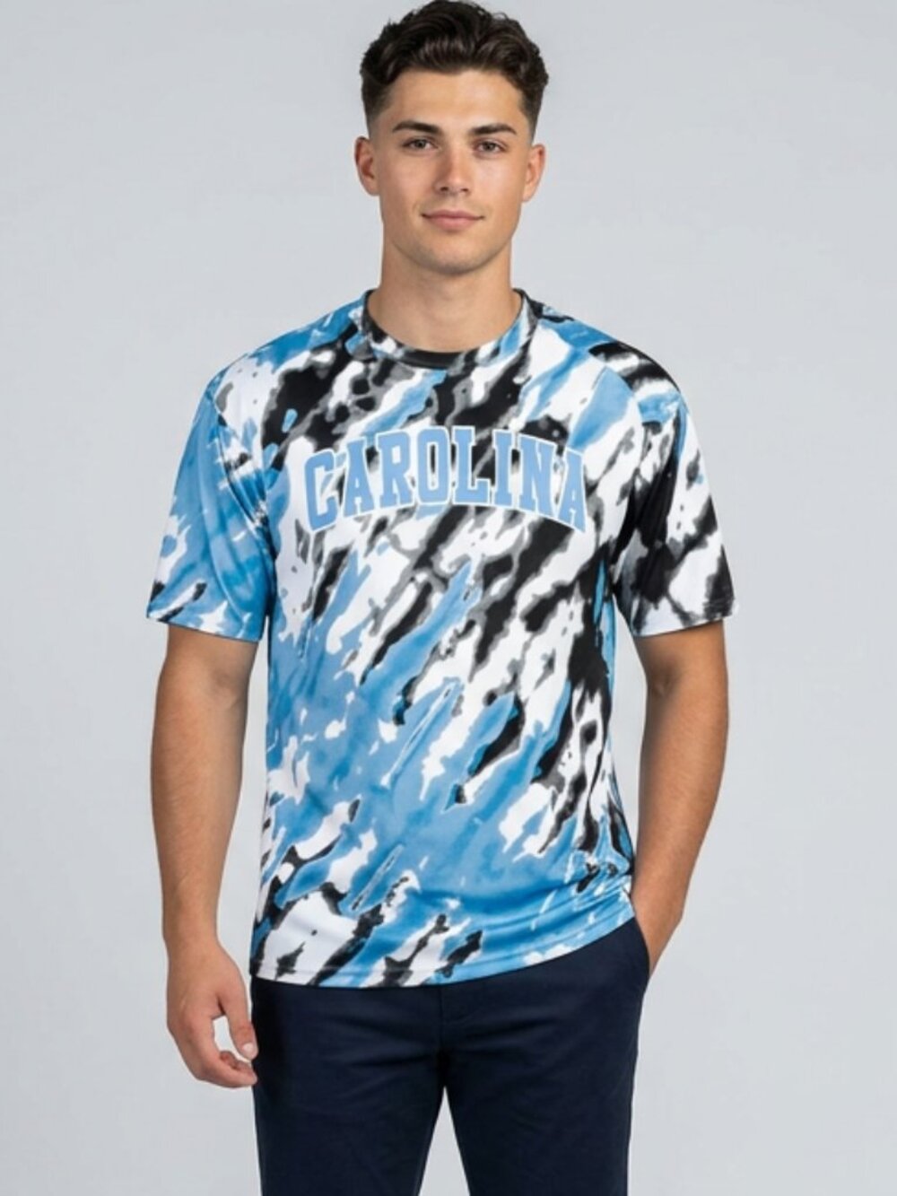 Badger Men's CALIFORNIA Tie Dri Performance Shirt Blue Black White‎ Size Large